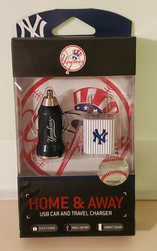 New York Yankees Home & Away USB Car and Travel Charger. 2-pc power adapters NEW - Thumbnail 2