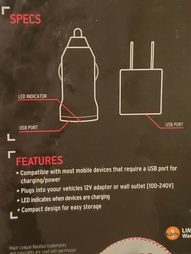 New York Yankees Home & Away USB Car and Travel Charger. 2-pc power adapters NEW - Thumbnail 6