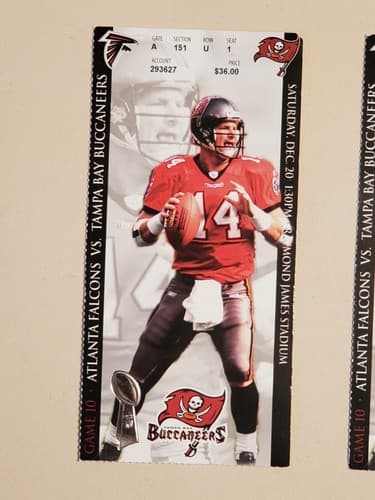 2003 NFL Tampa Bay Bucs Ticket Stub Dec 20, 2003 v Atlanta Falcons. BRAD JOHNSON - Image 1
