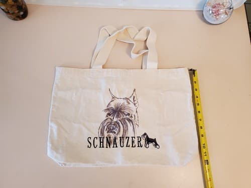 SCHNAUZER Tote Bag, white. 18×12" canvas bag w embroidered dog, zipper pocket - Thumbnail 7