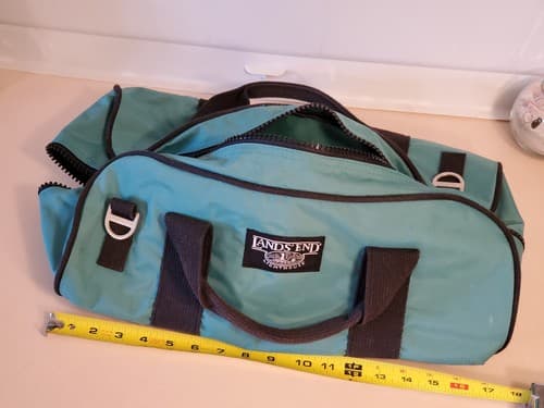 Vintage 80s LANDS' END LIGHTHOUSE 18" Heavy Canvas Duffle Bag green Prem YKK zip - Thumbnail 3