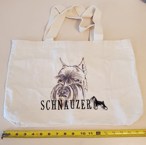 SCHNAUZER Tote Bag, white. 18×12" canvas bag w embroidered dog, zipper pocket - Thumbnail 6