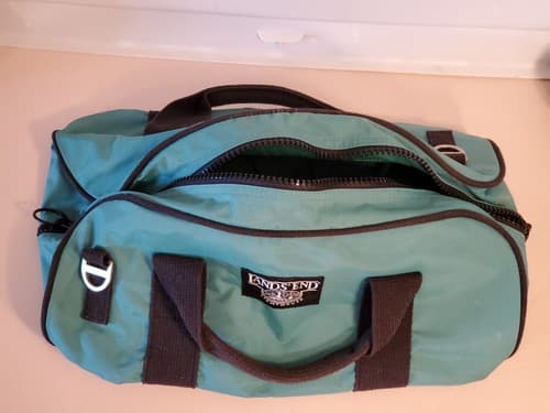 Vintage 80s LANDS' END LIGHTHOUSE 18" Heavy Canvas Duffle Bag green Prem YKK zip - Image 1