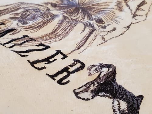 SCHNAUZER Tote Bag, white. 18×12" canvas bag w embroidered dog, zipper pocket - Thumbnail 4