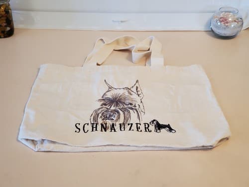 SCHNAUZER Tote Bag, white. 18×12" canvas bag w embroidered dog, zipper pocket - Thumbnail 8