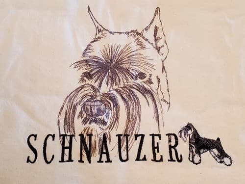 SCHNAUZER Tote Bag, white. 18×12" canvas bag w embroidered dog, zipper pocket - Image 1
