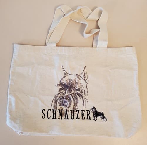 SCHNAUZER Tote Bag, white. 18×12" canvas bag w embroidered dog, zipper pocket - Thumbnail 2