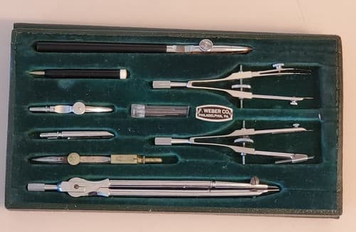 Drafting Tools LOT OF TWO. 1. F. Weber Co Vintage Set 9 items + Roll-O-Ruler 12" - Thumbnail 3