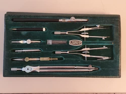 Drafting Tools LOT OF TWO. 1. F. Weber Co Vintage Set 9 items + Roll-O-Ruler 12" - Thumbnail 7