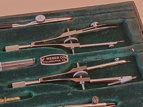 Drafting Tools LOT OF TWO. 1. F. Weber Co Vintage Set 9 items + Roll-O-Ruler 12" - Thumbnail 4