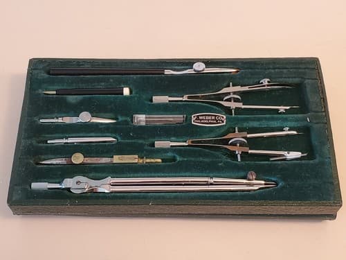 Drafting Tools LOT OF TWO. 1. F. Weber Co Vintage Set 9 items + Roll-O-Ruler 12" - Thumbnail 11