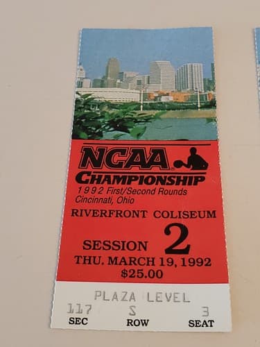 1992 NCAA Basketball Championships TICKET 1st/2nd Rnd Cinci Mar 19 1992. 2 Avail - Thumbnail 3