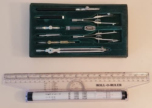 Drafting Tools LOT OF TWO. 1. F. Weber Co Vintage Set 9 items + Roll-O-Ruler 12" - Image 1