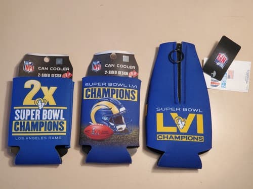 2022 NFL SUPER BOWL LVI (56) Champs Los Angeles Rams 12oz Koozie Cooler LOT of 3 - Thumbnail 2
