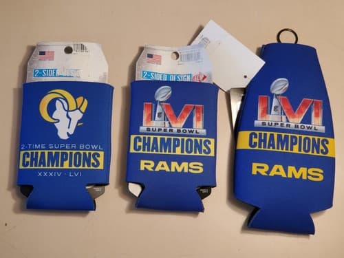 2022 NFL SUPER BOWL LVI (56) Champs Los Angeles Rams 12oz Koozie Cooler LOT of 3 - Image 1