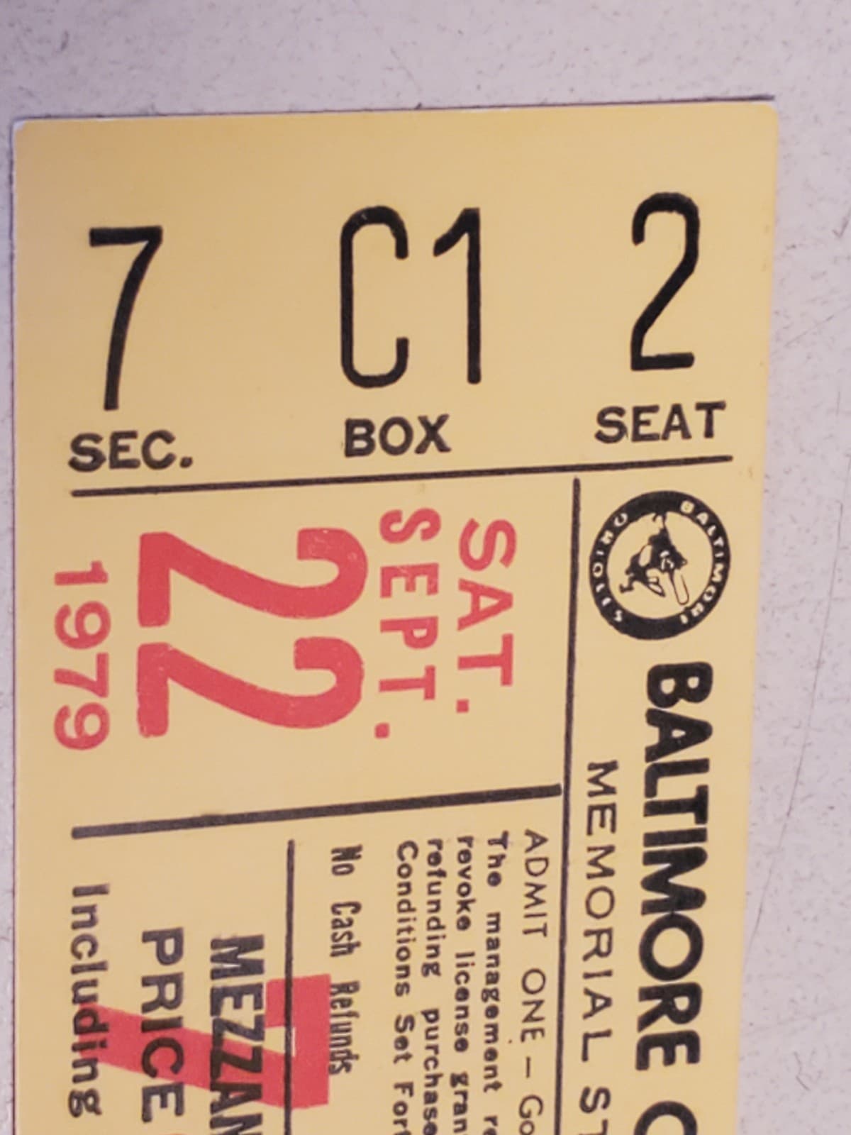 1979 MLB Baltimore Orioles Ticket Stub SEP 22 1979 v Cleveland Indians (3-7L) - Thumbnail 4