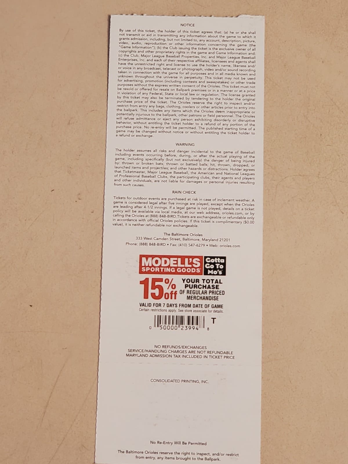 2012 MLB Baltimore Orioles Ticket Stub MAY 26 2012 v Kansas City Royals (3-4L) - Thumbnail 2