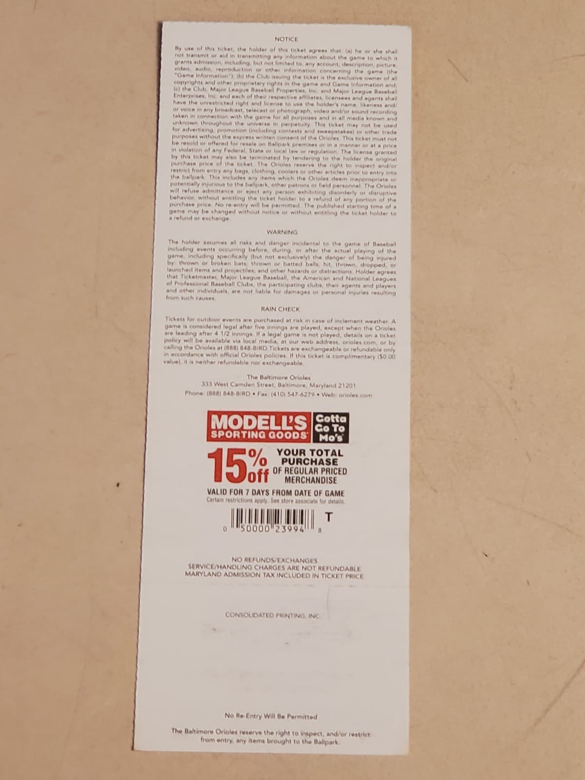 2012 MLB Baltimore Orioles Ticket Stub MAY 26 2012 v Kansas City Royals (3-4L) - Thumbnail 2