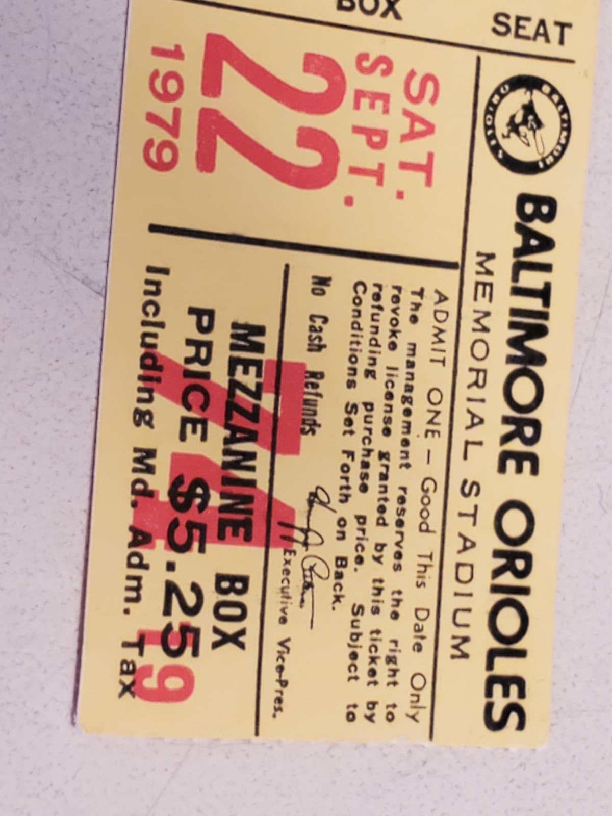 1979 MLB Baltimore Orioles Ticket Stub SEP 22 1979 v Cleveland Indians (3-7L) - Thumbnail 5
