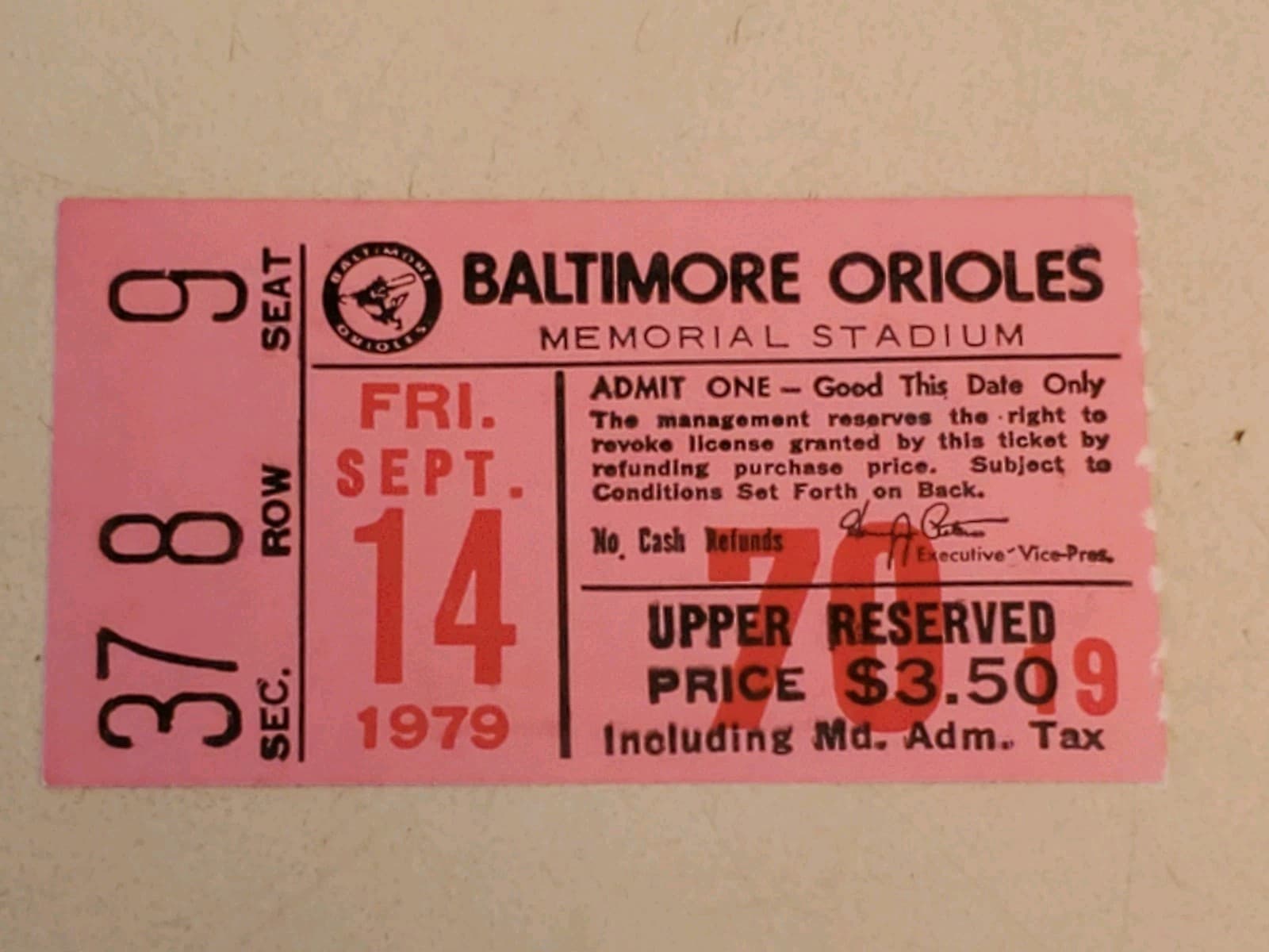 1979 MLB Baltimore Orioles Ticket Stub SEP 14 1979 v Boston Red Sox (5-3W) - Image 1