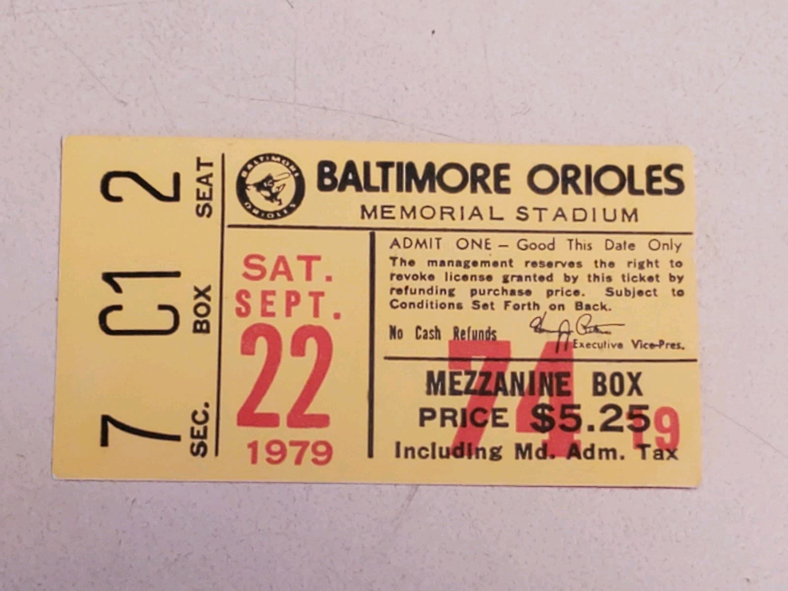 1979 MLB Baltimore Orioles Ticket Stub SEP 22 1979 v Cleveland Indians (3-7L) - Image 1