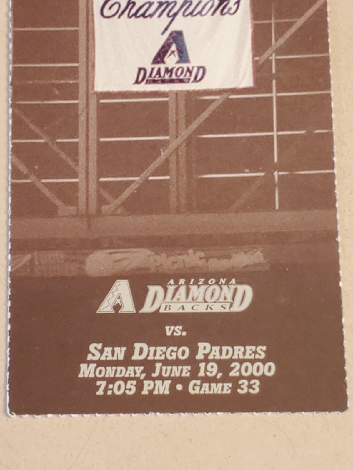 2000 MLB Arizona Diamondbacks Ticket Stub JUN 19 2000 v San Diego Padres (3-2W) - Thumbnail 6