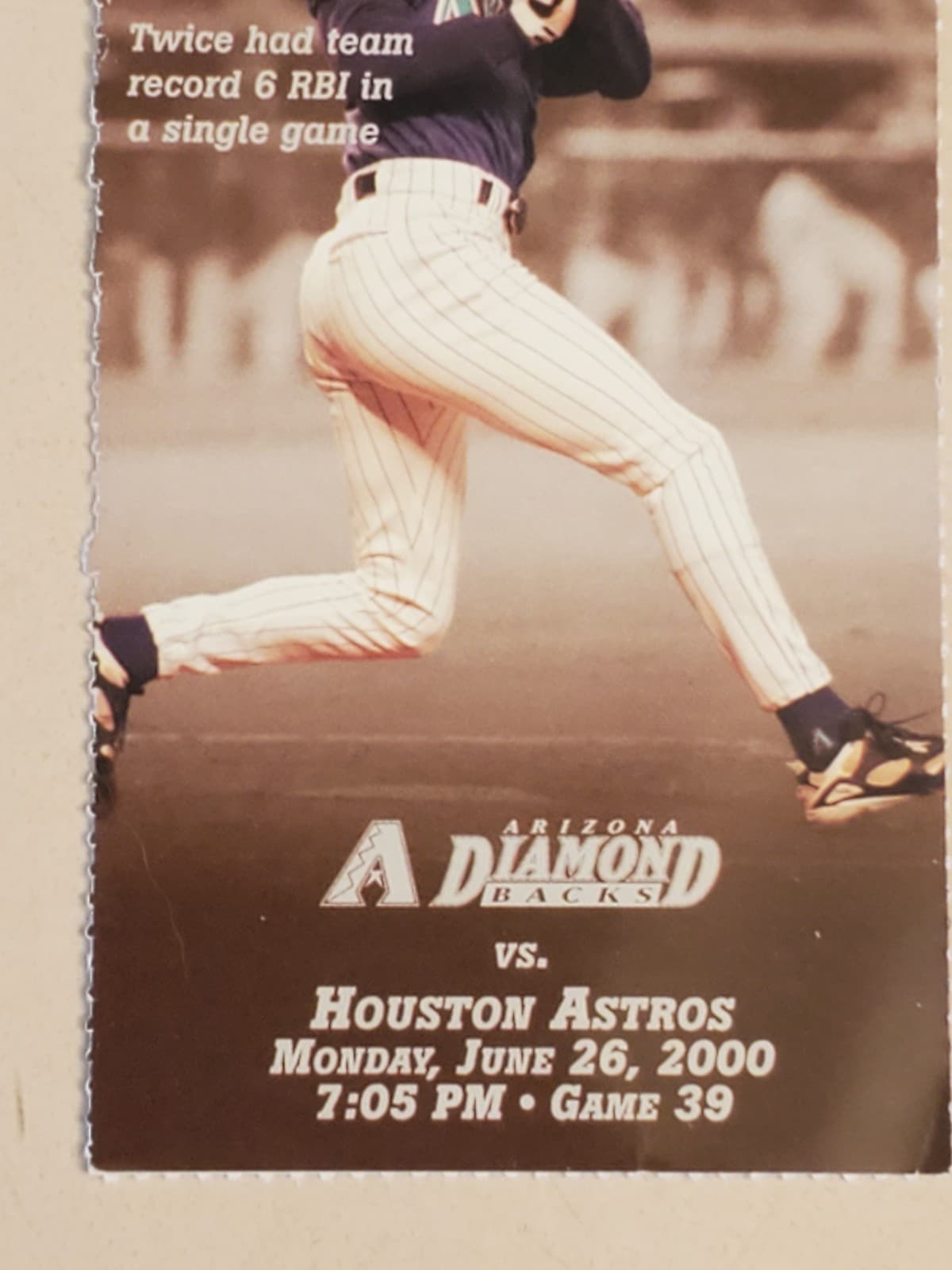 2000 MLB Arizona Diamondbacks Ticket Stub JUN 26 2000 v Houston Astros (6-1W) - Thumbnail 6