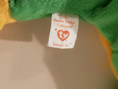 Ty Beanie Babies Smoochy 1997. Green / yellow. Used, excellent condition. - Thumbnail 7
