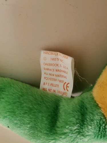 Ty Beanie Babies Smoochy 1997. Green / yellow. Used, excellent condition. - Thumbnail 8