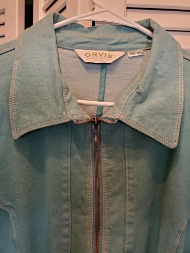 Orvis Womens Denim Jacket. Seafoam Green / Blue. Zipper front, lightweight denim - Thumbnail 4