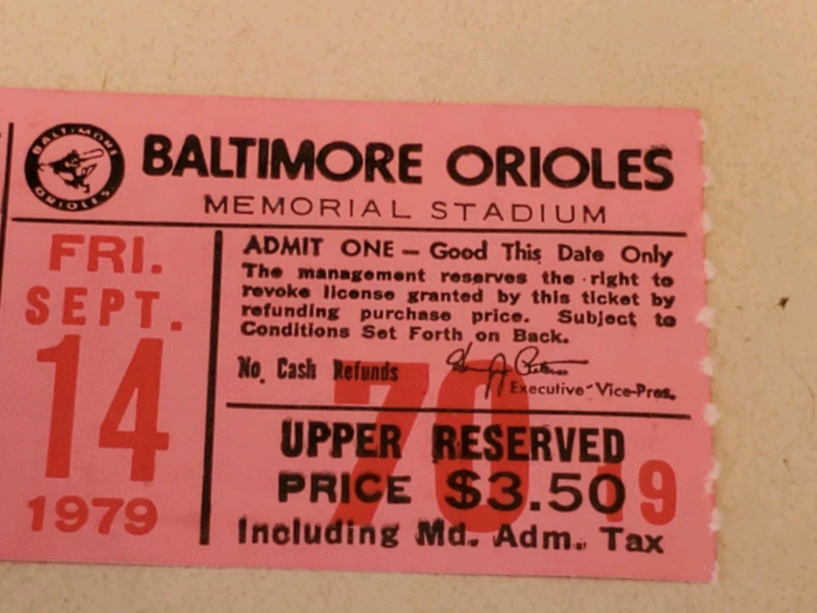 1979 MLB Baltimore Orioles Ticket Stub SEP 14 1979 v Boston Red Sox (5-3W) - Thumbnail 4