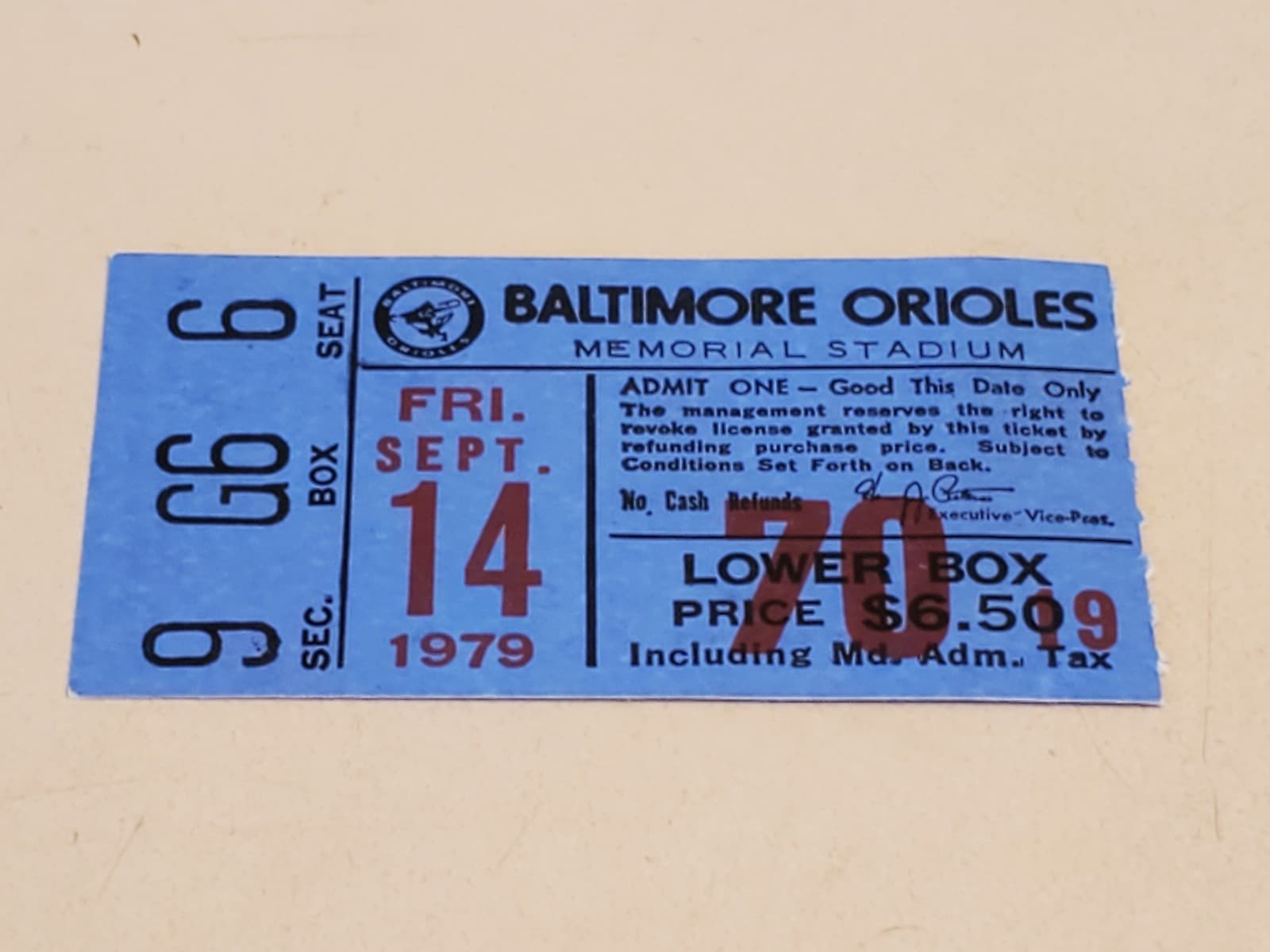 1979 MLB Baltimore Orioles Ticket Stub SEP 14 1979 v Boston Red Sox (5-3W) - Thumbnail 6
