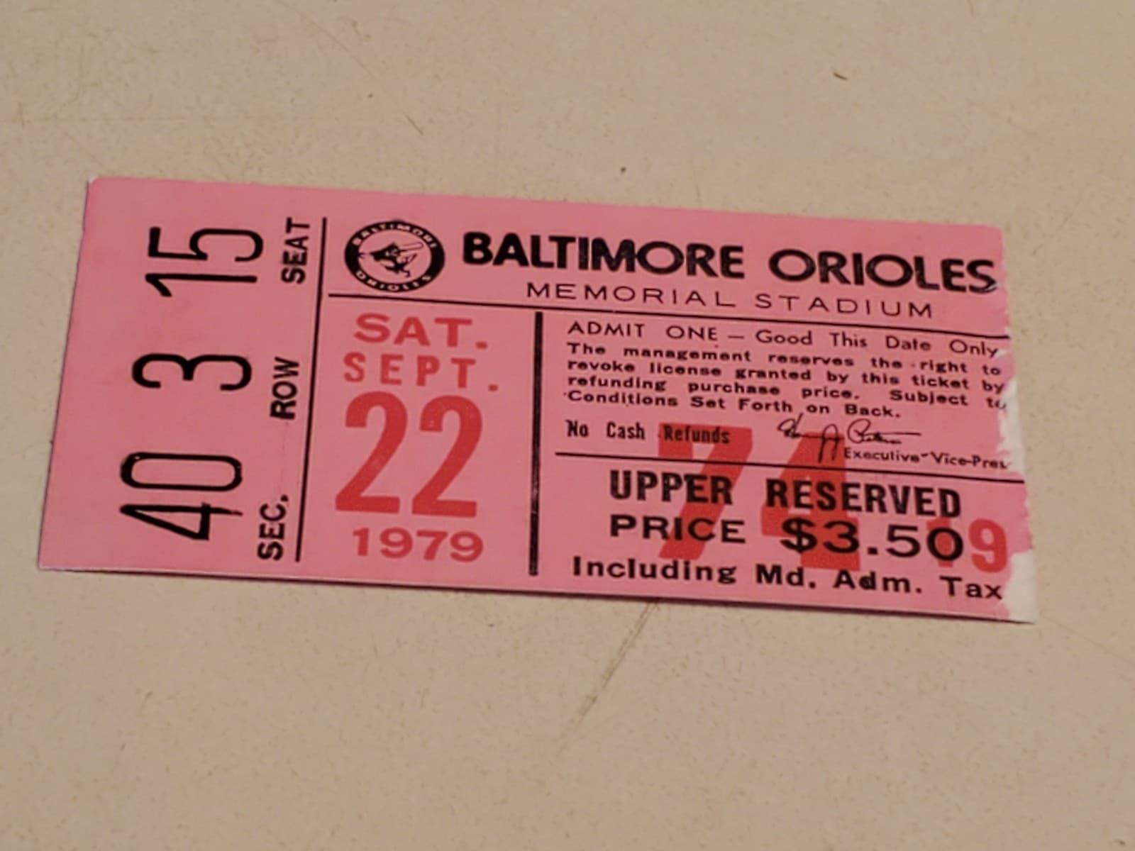 1979 MLB Baltimore Orioles Ticket Stub SEP 22 1979 v Cleveland Indians (3-7L) - Thumbnail 7