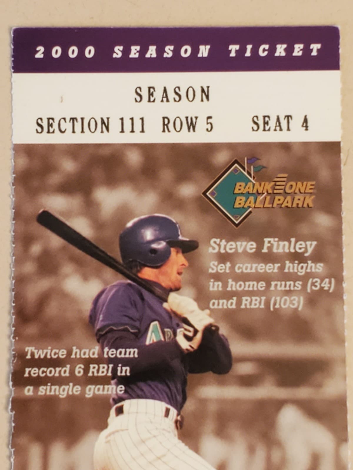 2000 MLB Arizona Diamondbacks Ticket Stub JUN 26 2000 v Houston Astros (6-1W) - Thumbnail 5