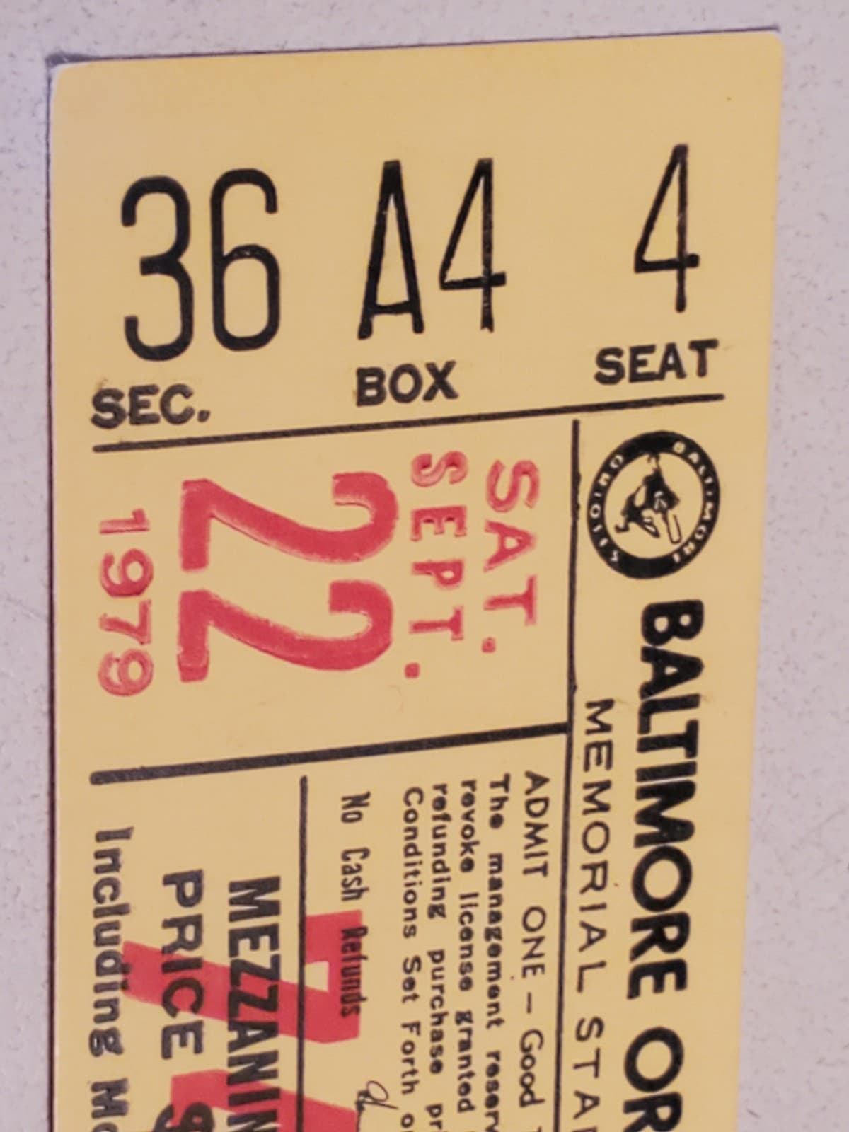 1979 MLB Baltimore Orioles Ticket Stub SEP 22 1979 v Cleveland Indians (3-7L) - Thumbnail 5
