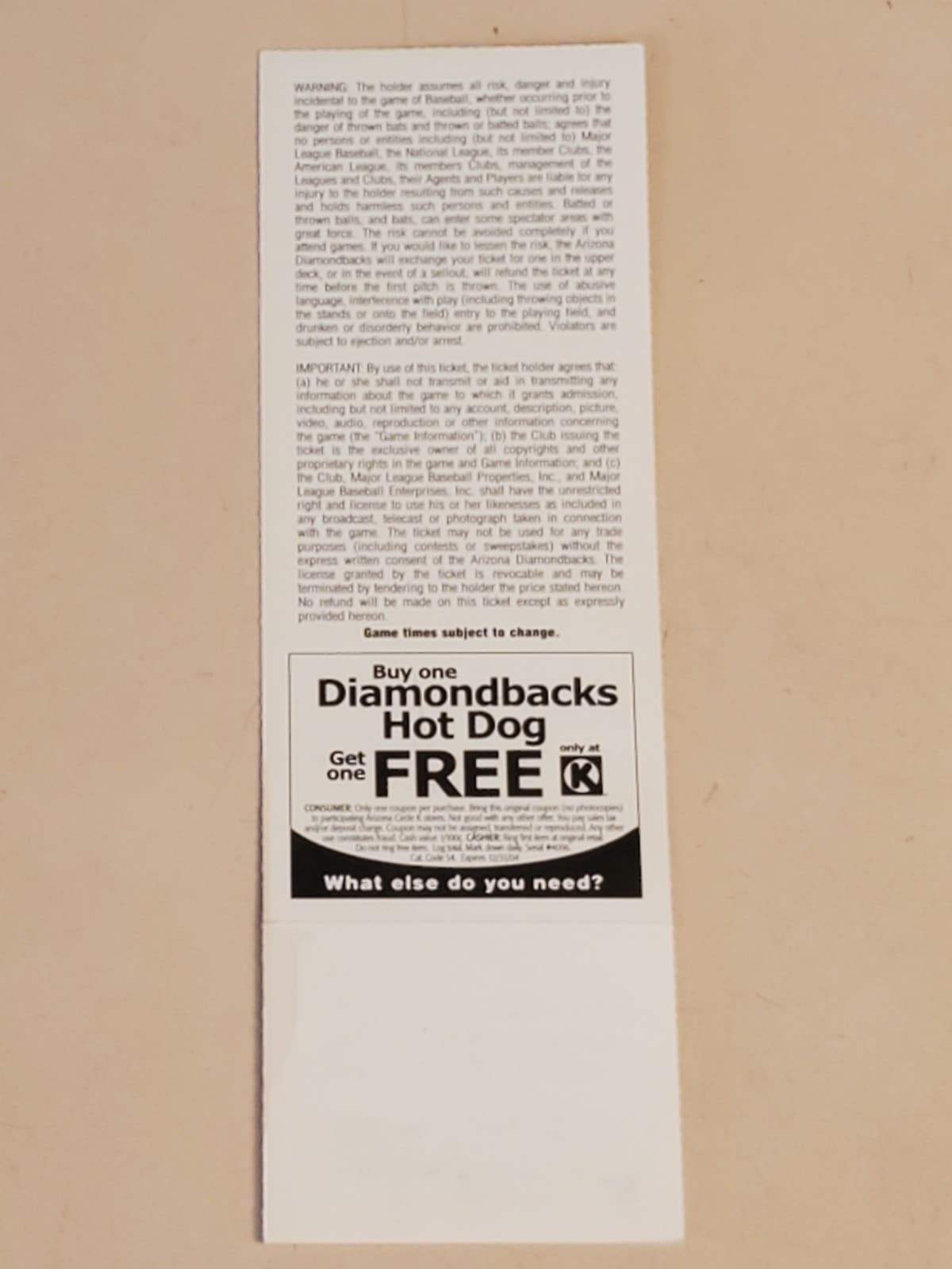 2004 MLB Arizona Diamondbacks Ticket Stub JUL 3 2004 v Minnesota Twins (4-8L) - Thumbnail 2