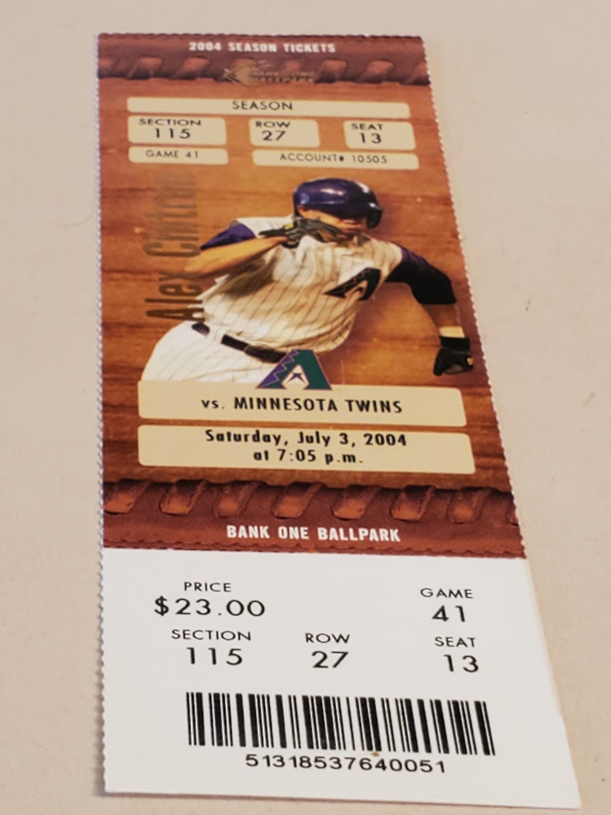 2004 MLB Arizona Diamondbacks Ticket Stub JUL 3 2004 v Minnesota Twins (4-8L) - Thumbnail 7