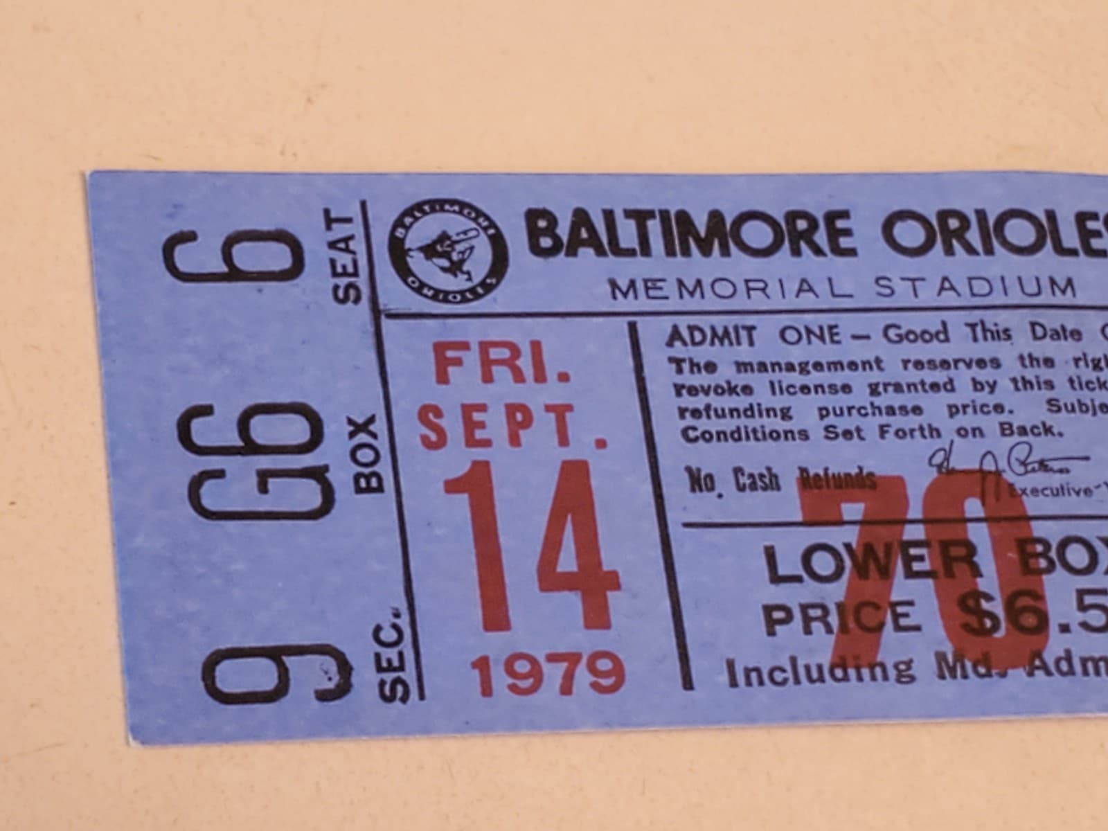 1979 MLB Baltimore Orioles Ticket Stub SEP 14 1979 v Boston Red Sox (5-3W) - Thumbnail 4