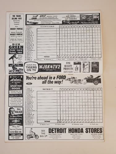 1966 MLB Detroit Tigers Official Scorebook at Tiger Stadium Unscored-Cleveland - Thumbnail 7