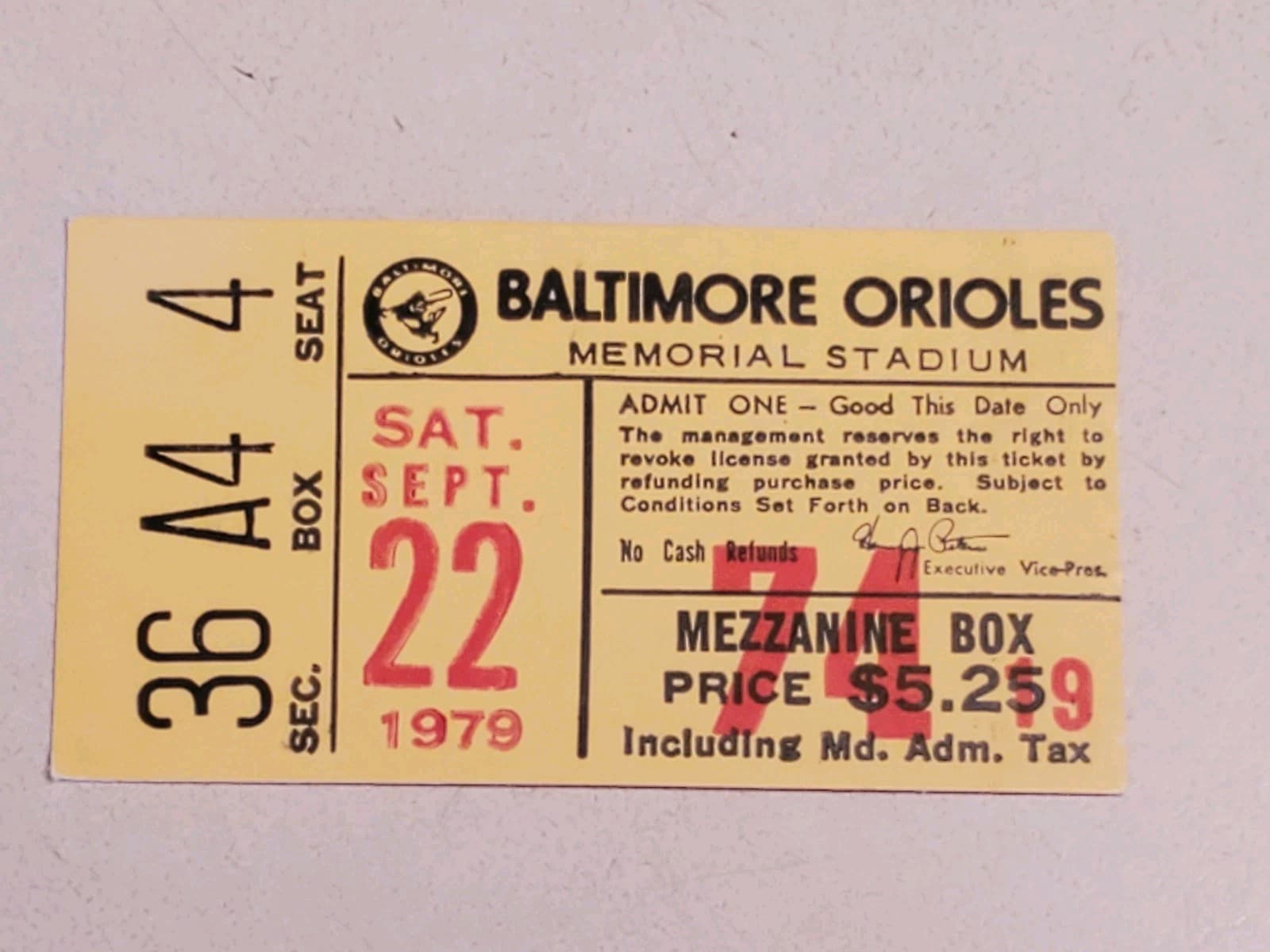 1979 MLB Baltimore Orioles Ticket Stub SEP 22 1979 v Cleveland Indians (3-7L) - Image 1