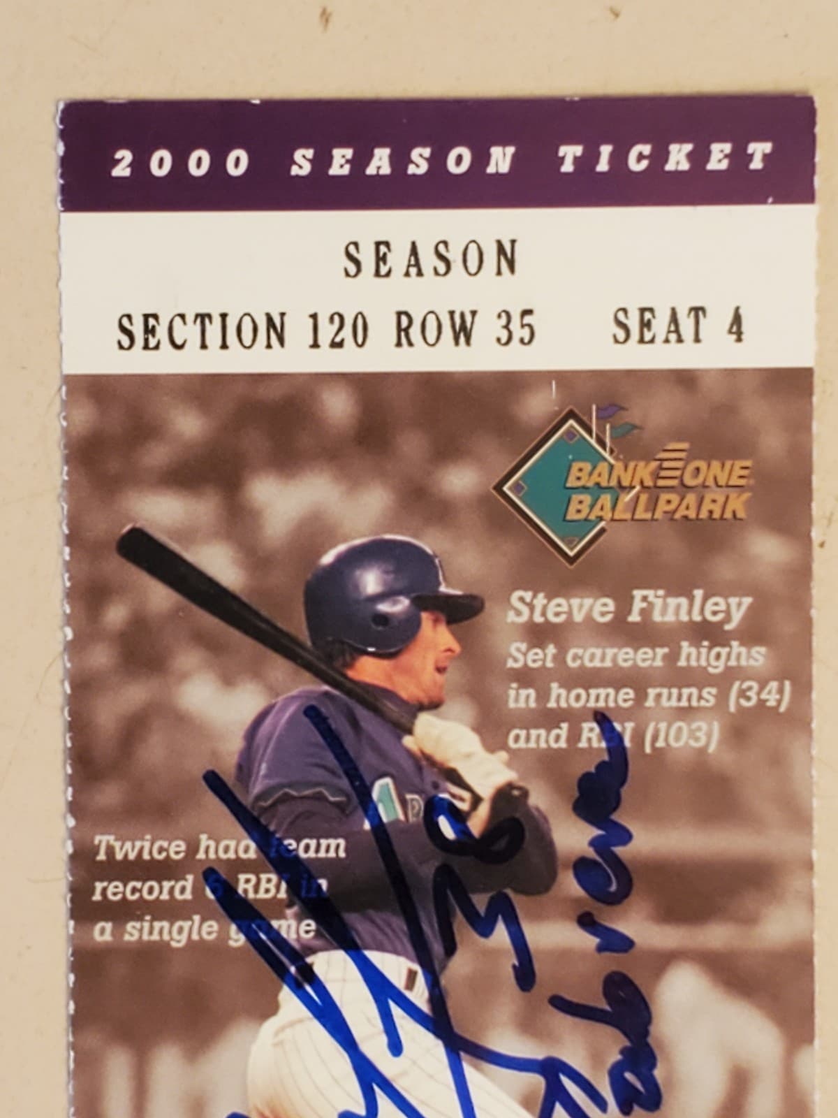 2000 MLB Arizona Diamondbacks AUTOGRAPH Ticket Stub JUN 26 2000 v Houston Astros - Thumbnail 8