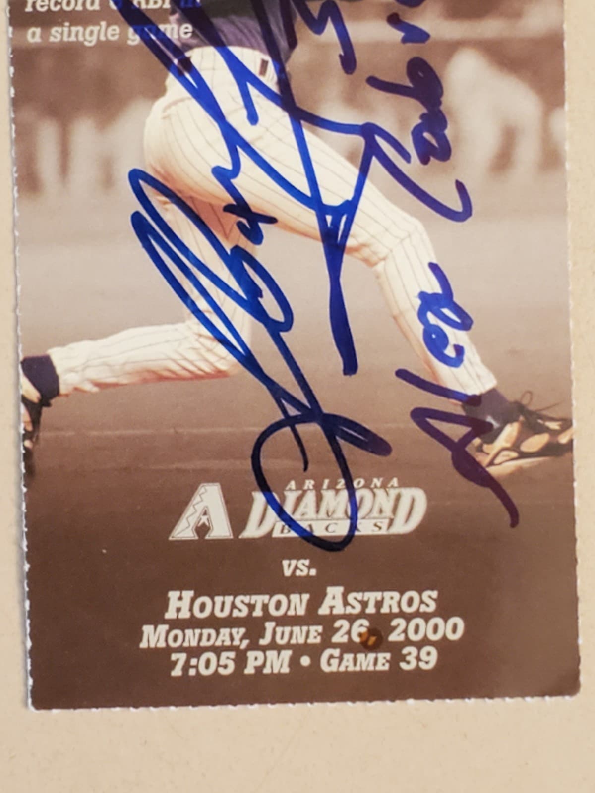 2000 MLB Arizona Diamondbacks AUTOGRAPH Ticket Stub JUN 26 2000 v Houston Astros - Thumbnail 6