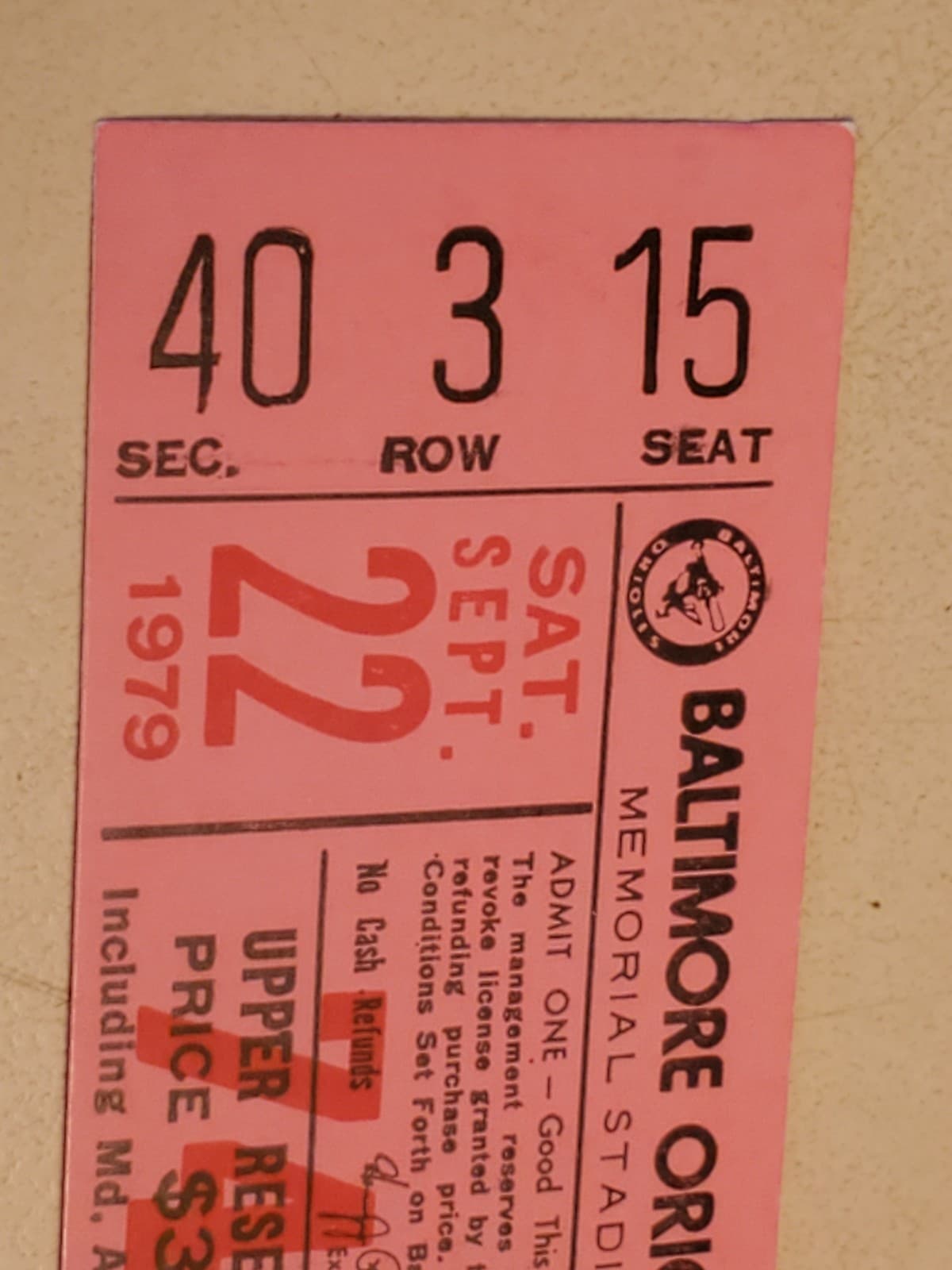 1979 MLB Baltimore Orioles Ticket Stub SEP 22 1979 v Cleveland Indians (3-7L) - Thumbnail 4