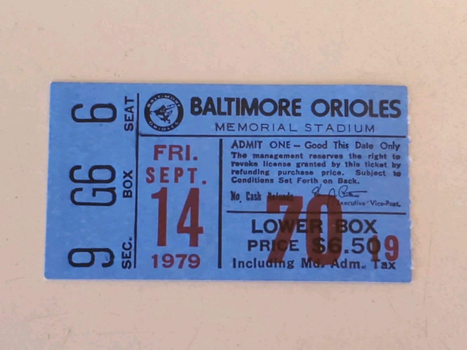 1979 MLB Baltimore Orioles Ticket Stub SEP 14 1979 v Boston Red Sox (5-3W)