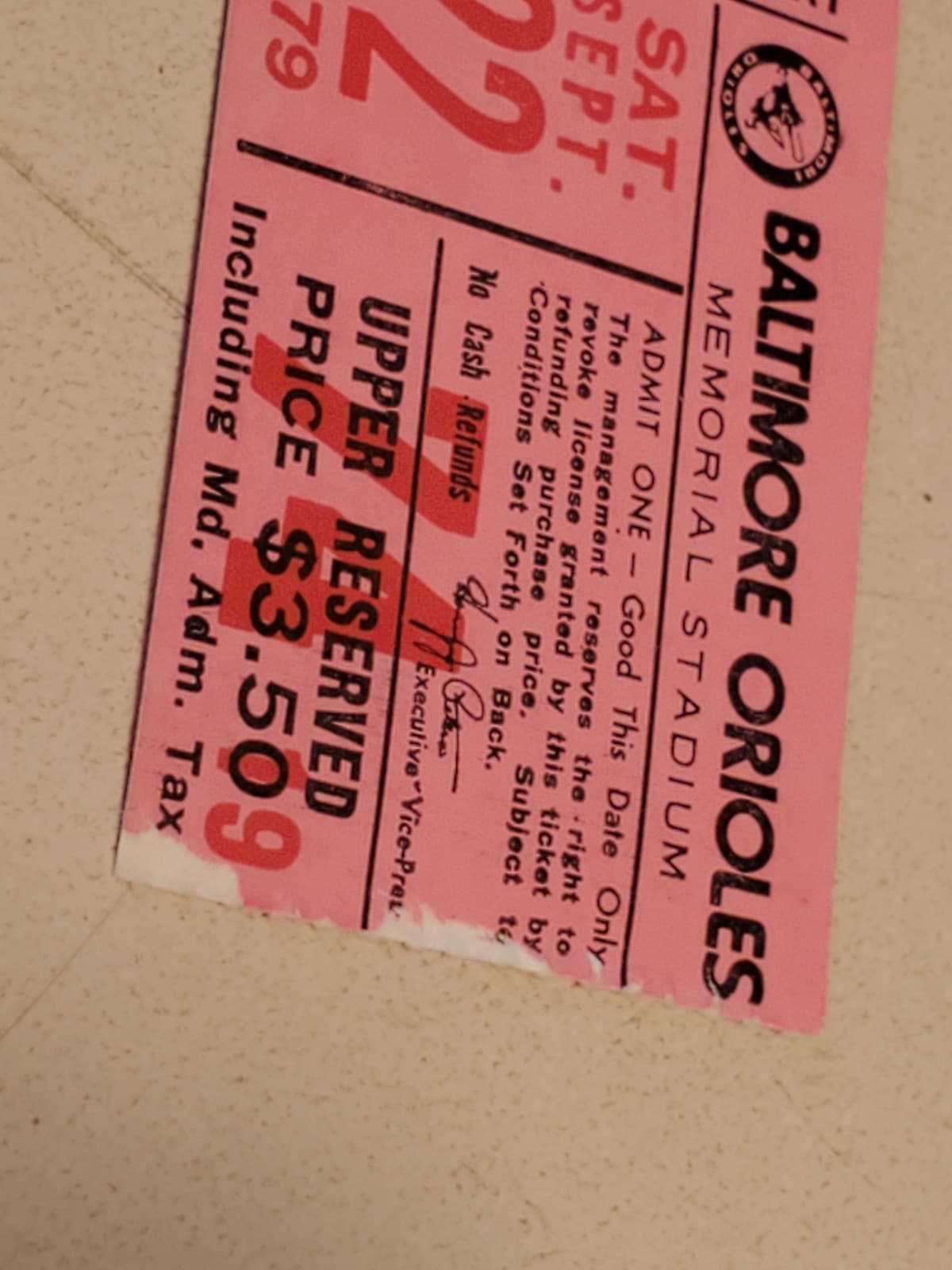 1979 MLB Baltimore Orioles Ticket Stub SEP 22 1979 v Cleveland Indians (3-7L) - Thumbnail 5