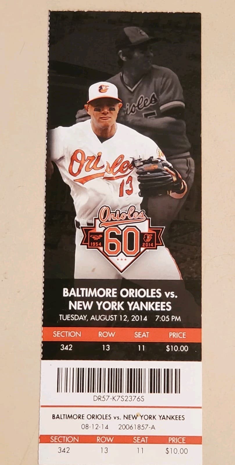 2014 MLB Baltimore Orioles Ticket Stub AUG 12 2014 v New York Yankees POSTPONED