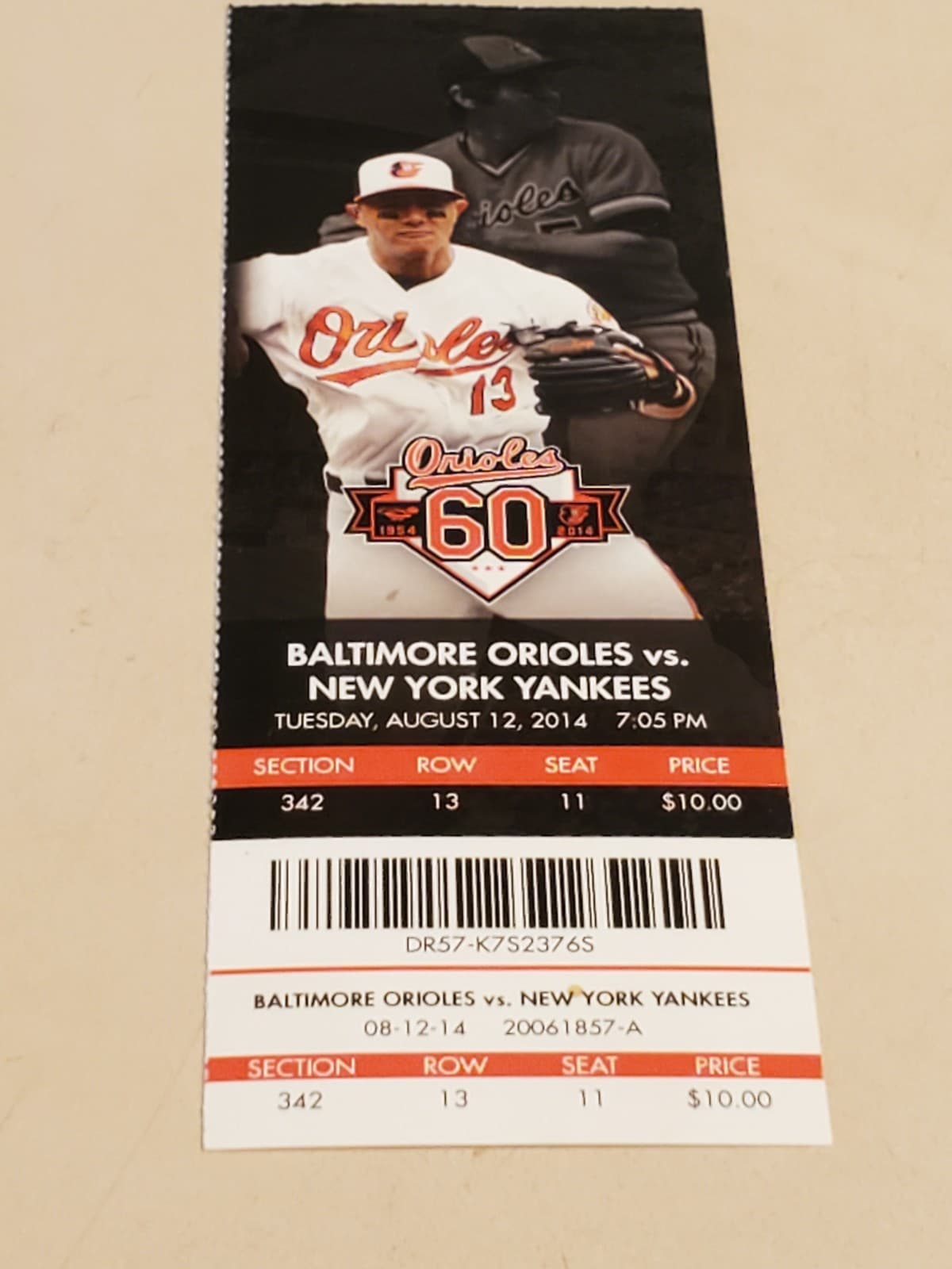 2014 MLB Baltimore Orioles Ticket Stub AUG 12 2014 v New York Yankees POSTPONED - Thumbnail 6