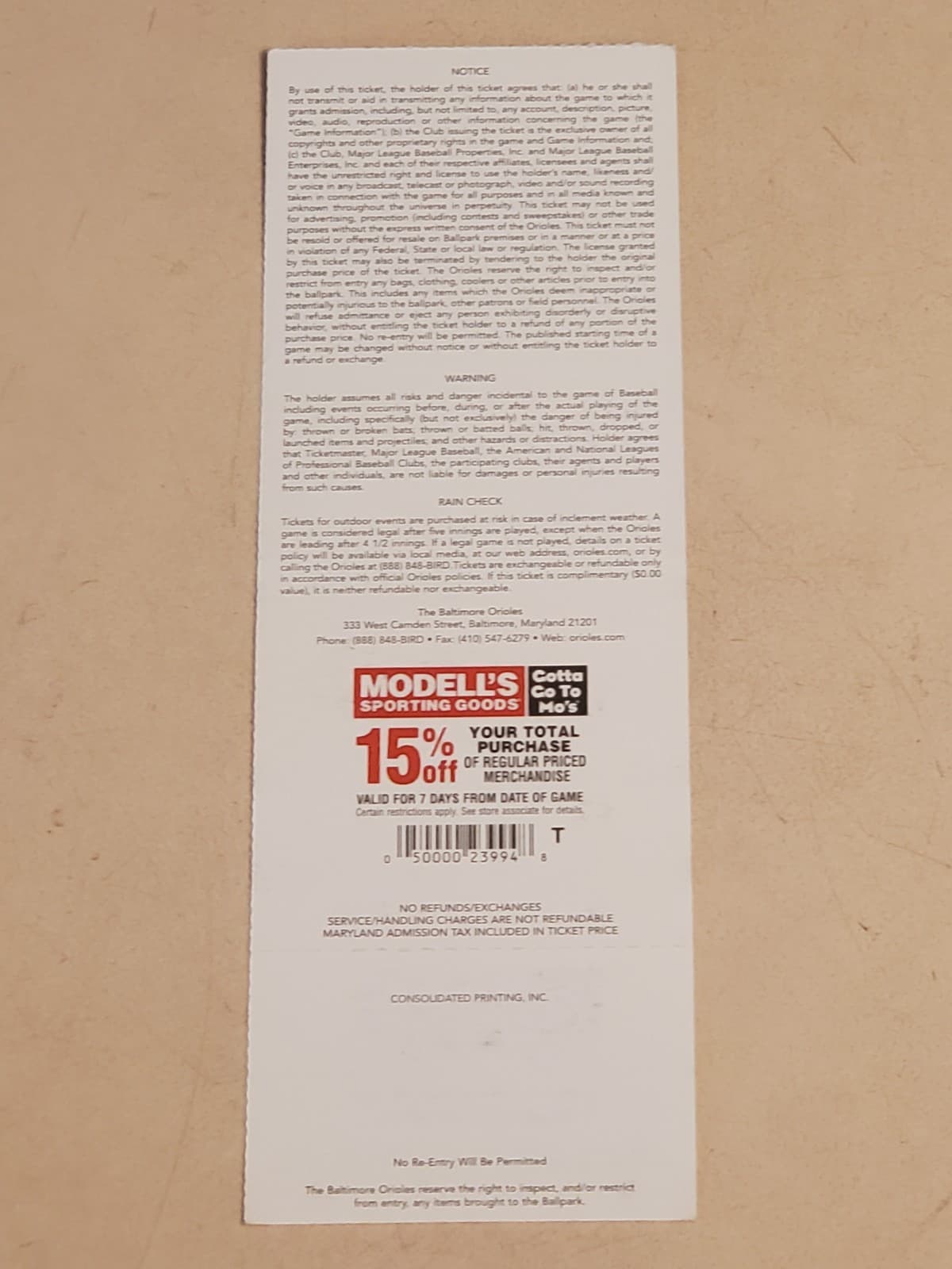 2012 MLB Baltimore Orioles Ticket Stub MAY 26 2012 v Kansas City Royals (3-4L) - Thumbnail 2