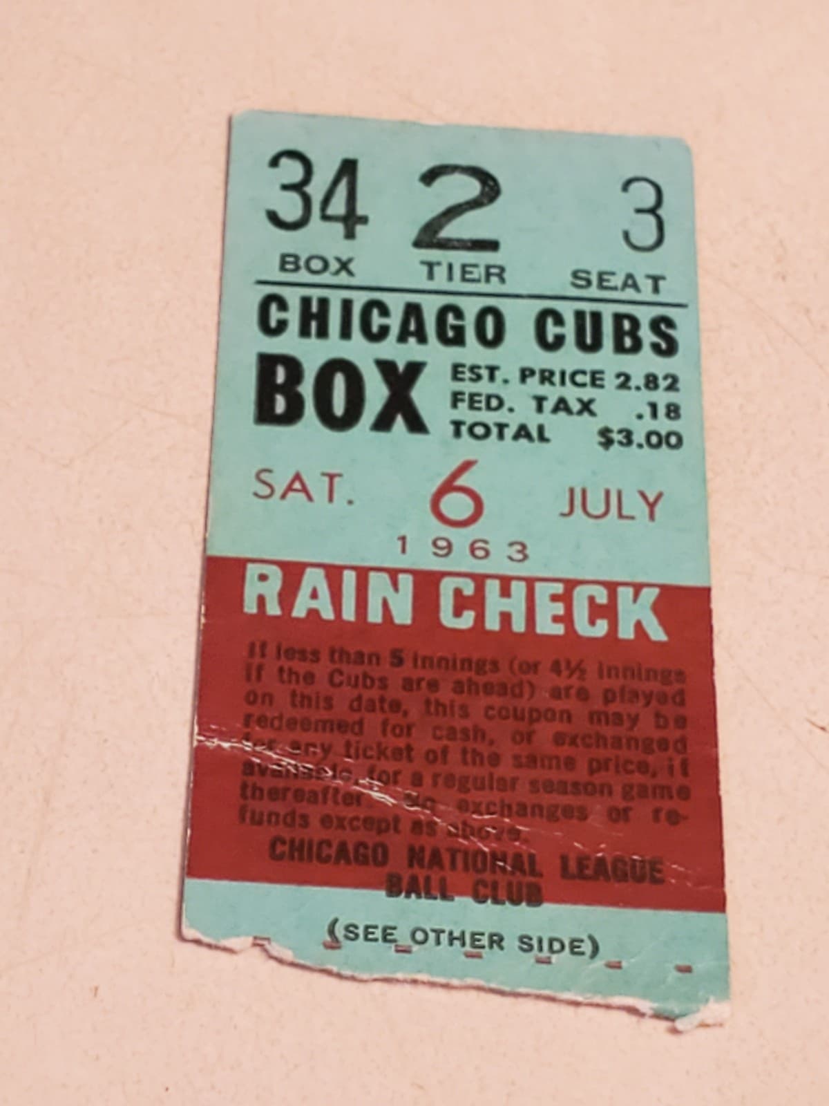 1963 MLB Chicago Cubs Ticket Stub JUL 6 1963 v Philadelphia Phillies (0-6L) - Thumbnail 6