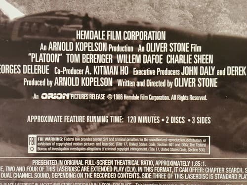 Laserdisc Movie - Platoon - Willem DaFoe - TWO DISCS. Used, excellent condition - Thumbnail 10